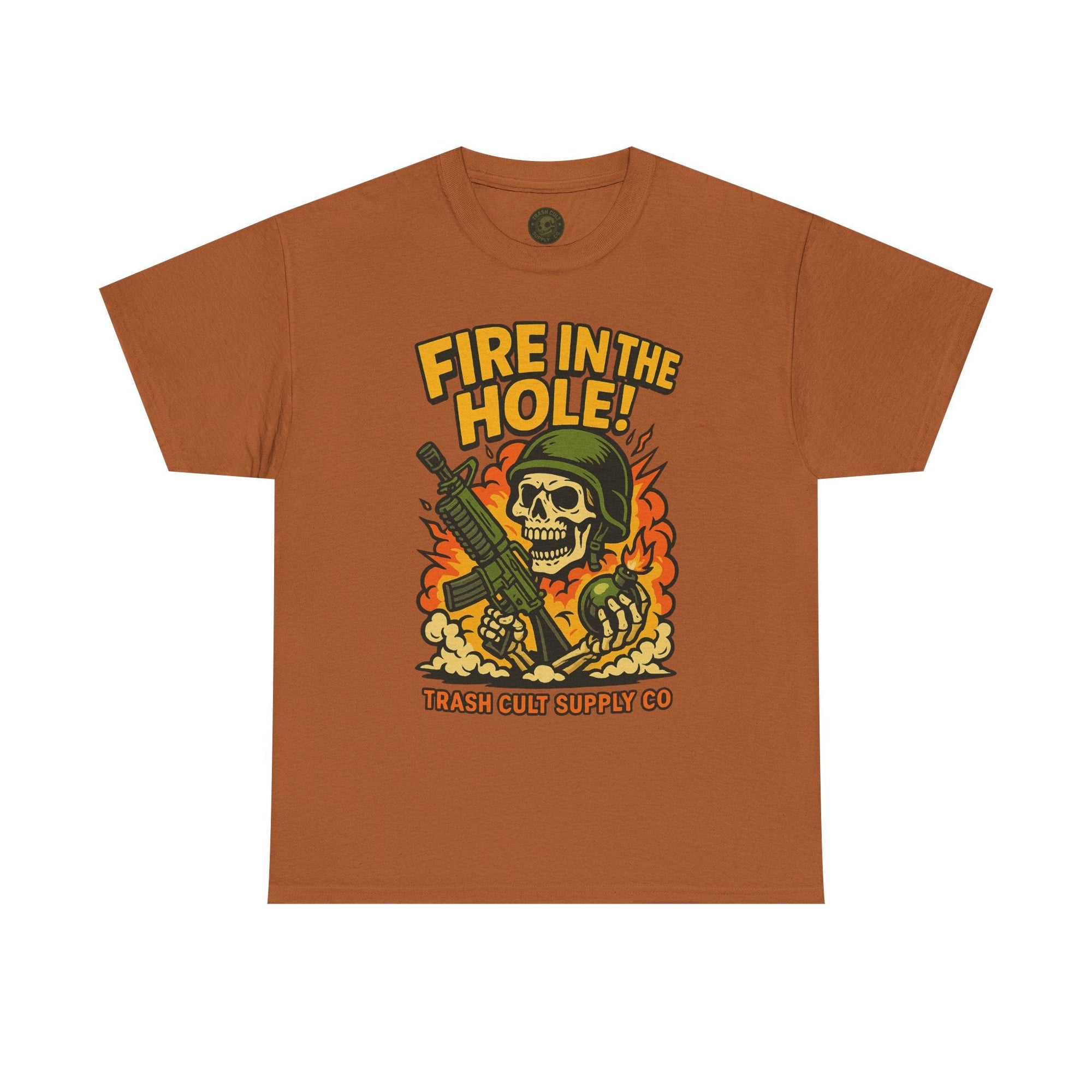 Fire in the Hole! Skeleton Soldier T-Shirt – Trash Cult Supply Co. | Gildan 5000 Combat Graphic Tee