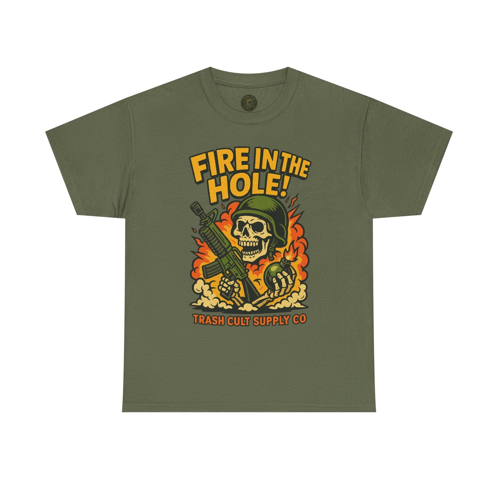 Fire in the Hole! Skeleton Soldier T-Shirt – Trash Cult Supply Co. | Gildan 5000 Combat Graphic Tee