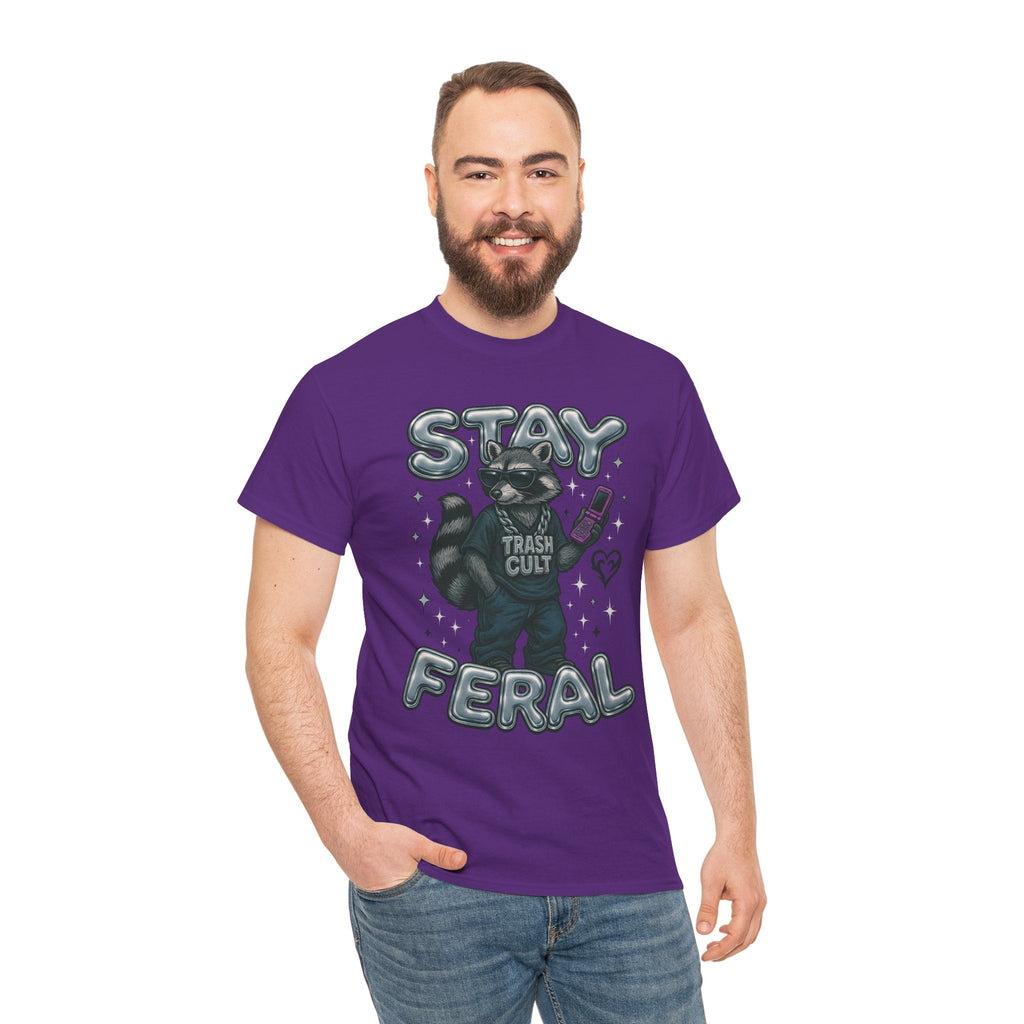 Stay Feral Chrome Raccoon Tee – Y2K Streetwear Trash Cult Shirt