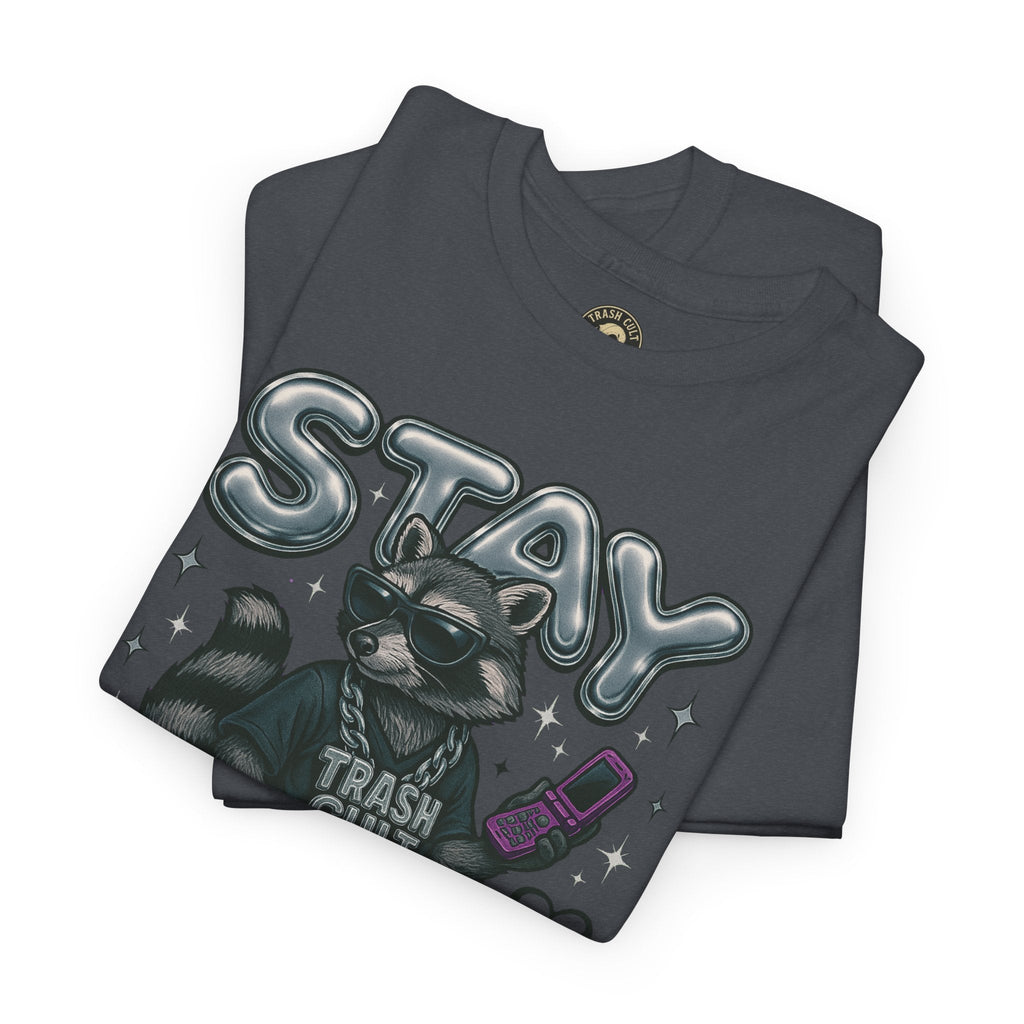 Stay Feral Chrome Raccoon Tee – Y2K Streetwear Trash Cult Shirt