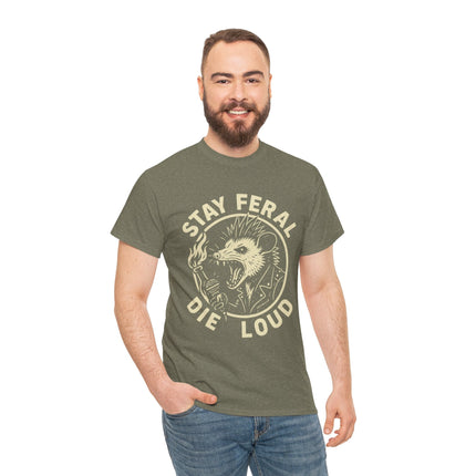 Stay Feral Die Loud Possum Punk Shirt – Trash Cult Supply Co – Gildan 5000 T-Shirt