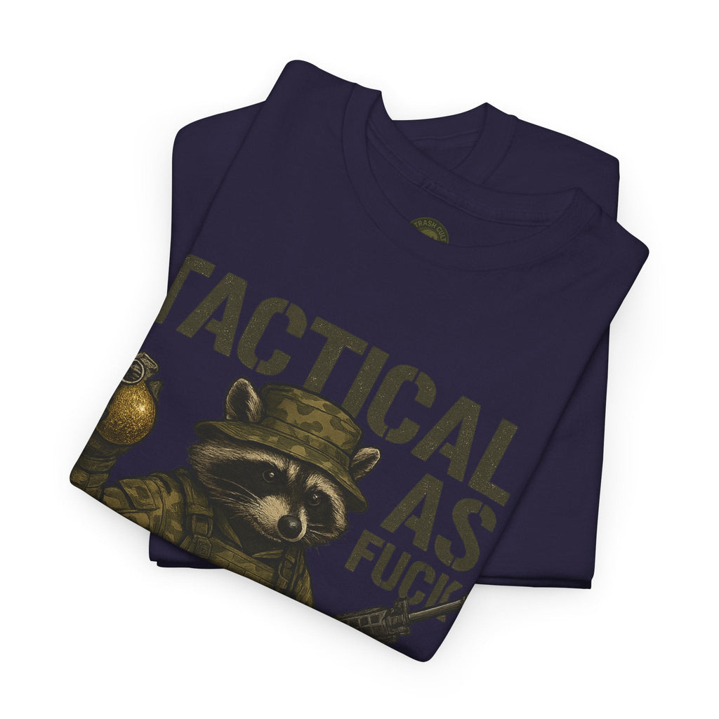 Tactical As F*** T-Shirt – Armed Raccoon Military Humor Tee | Trash Cult Supply Co. | Gildan 5000 Heavy Cotton