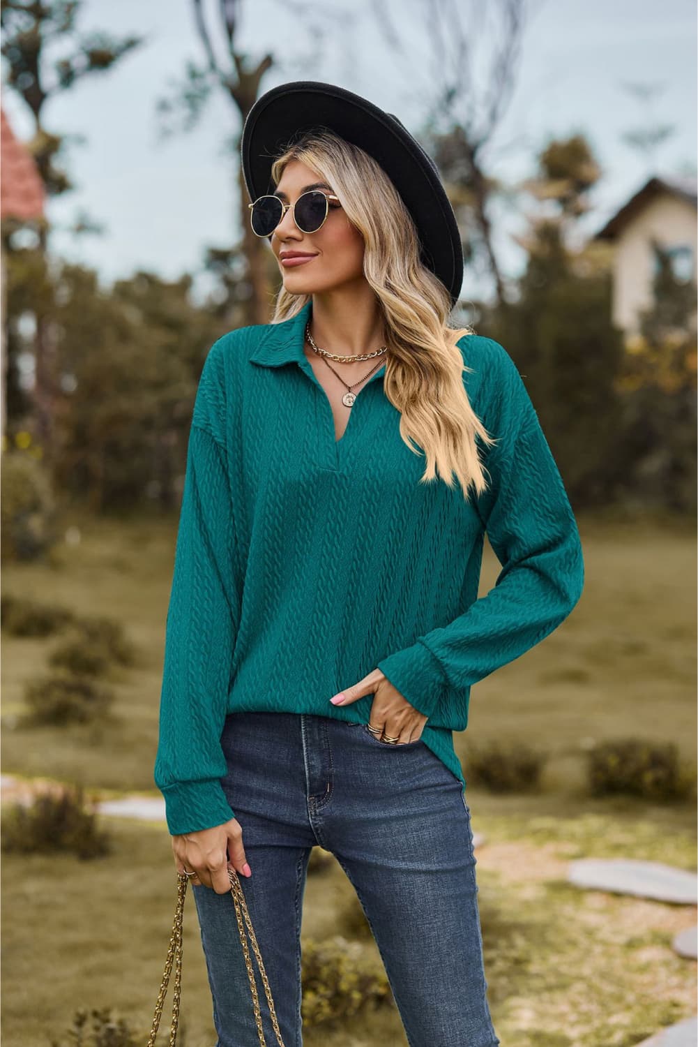 Hannah's Collared Cable-Knit Blouse