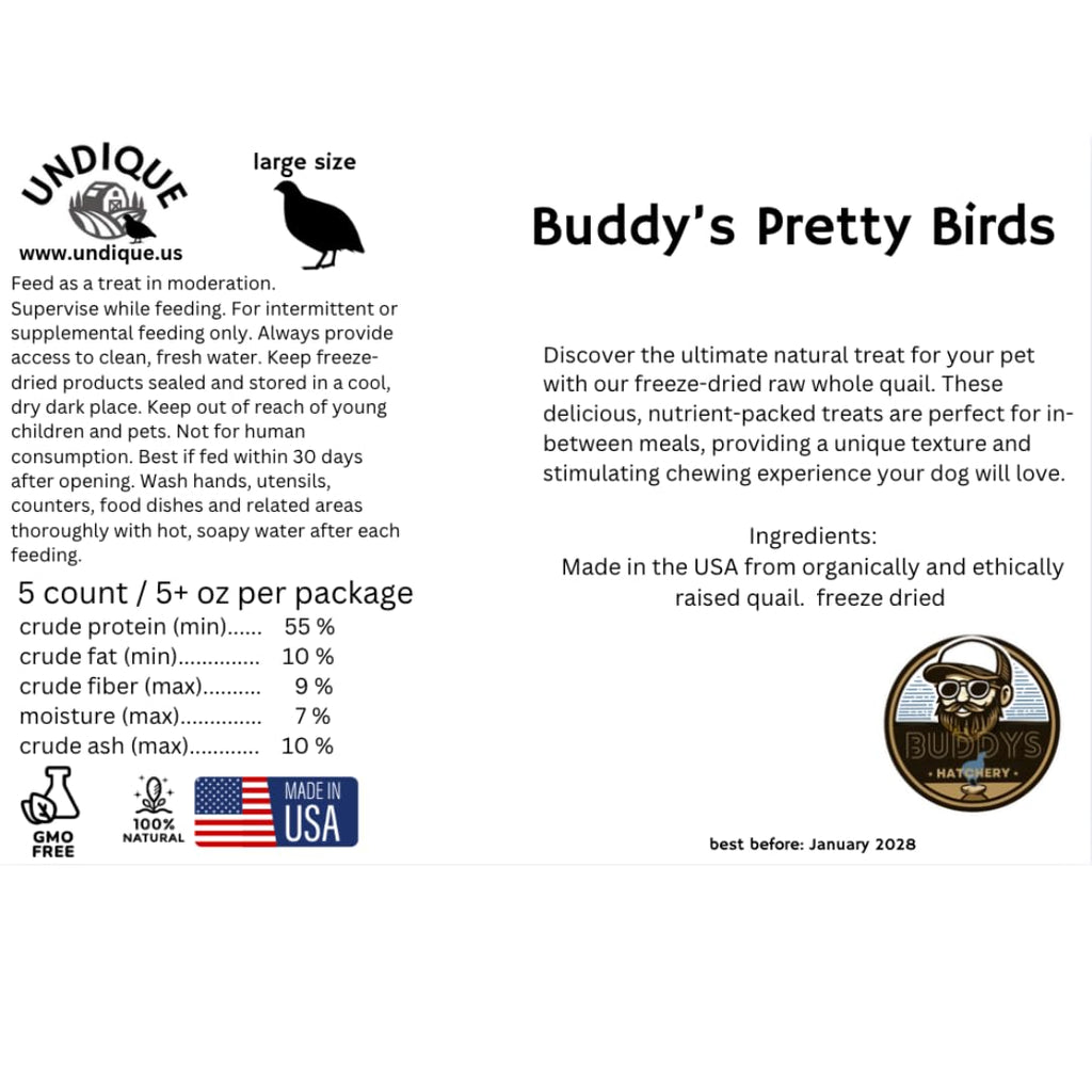 Bird Dog Training Quail - Premium Freeze-Dried Whole Quail for Dogs 5ct, Large (Chick) - Natural Prey Feeding Quality Protein Pet Treats