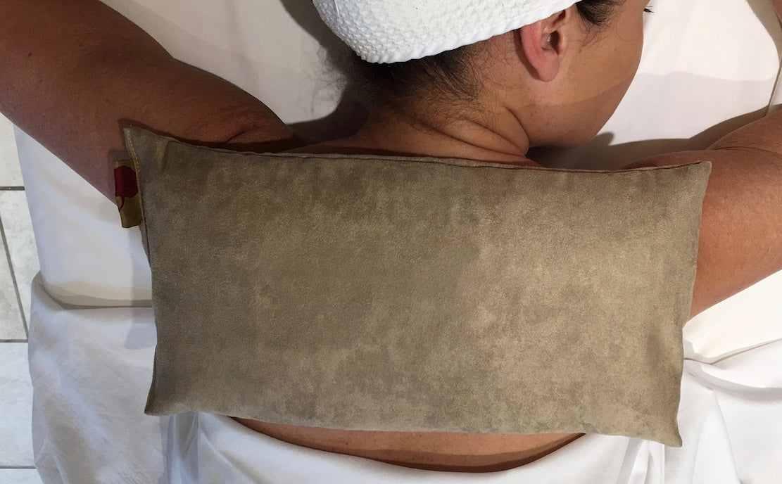 Hot Cherry Large Rectangle Cherry Stone Pillow in Tan Ultra-Suede
