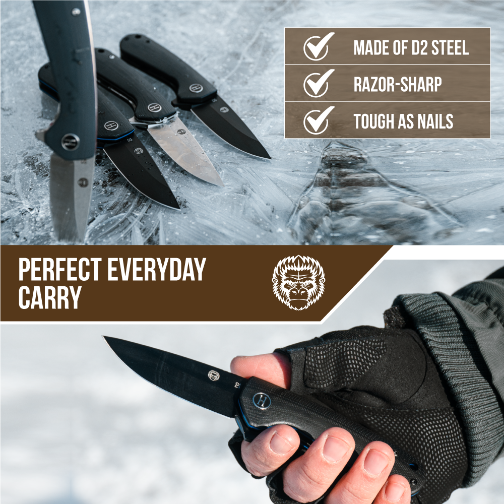 Holtzman's The Peasant Folding Pocket Knife Giftset for Men and Women (Silver and Black)