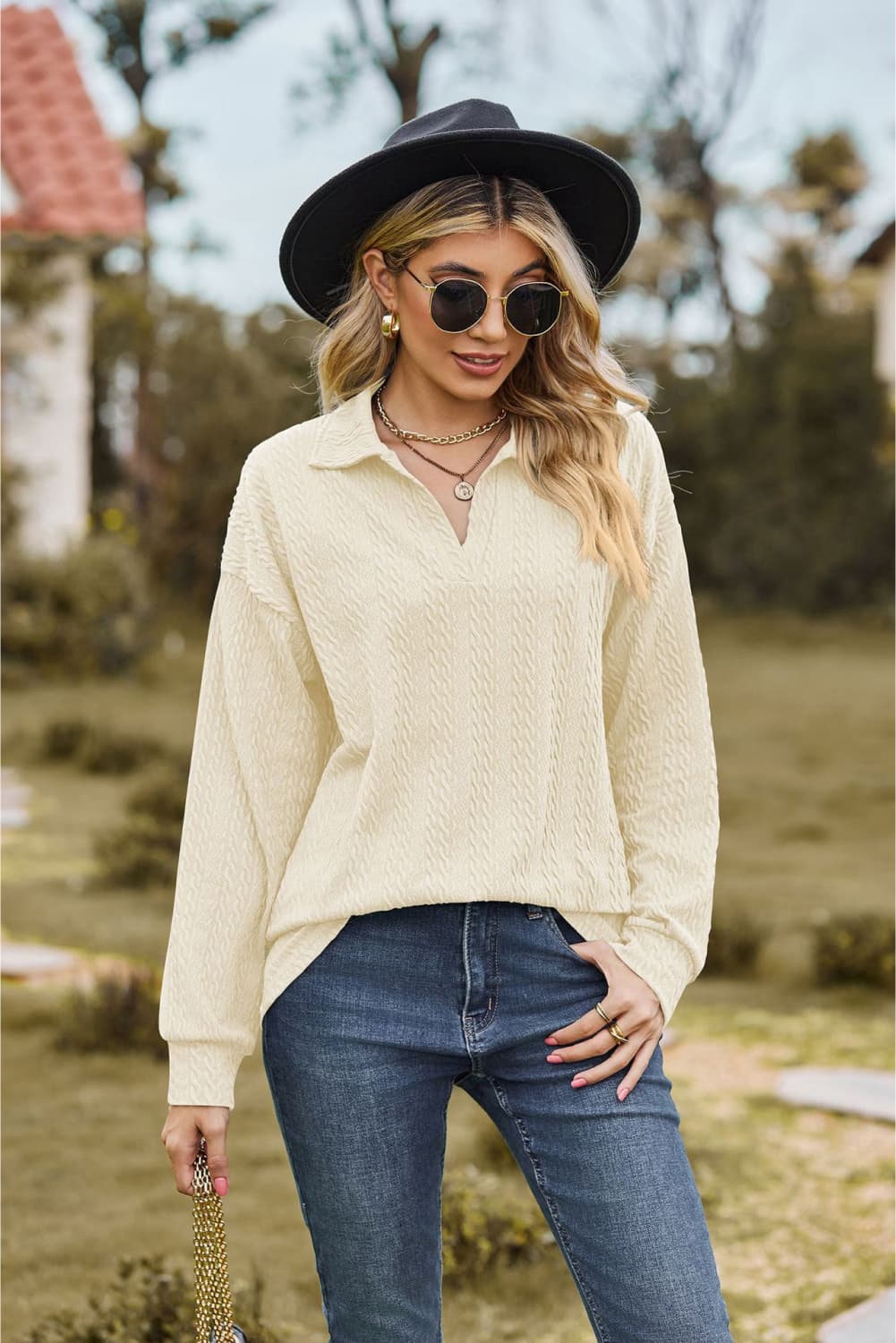 Hannah's Collared Cable-Knit Blouse