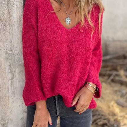 Full Size V-Neck Long Sleeve Sweater Plus Size