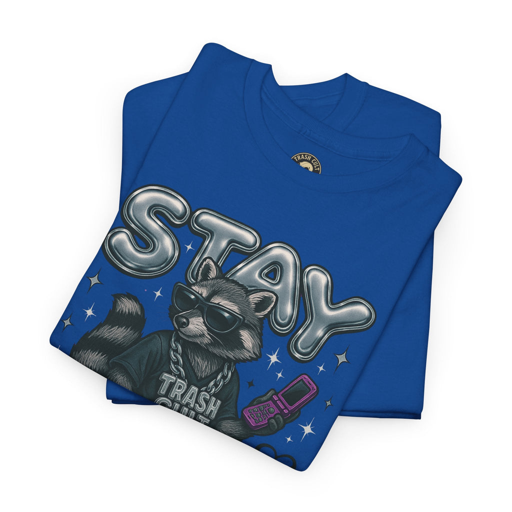 Stay Feral Chrome Raccoon Tee – Y2K Streetwear Trash Cult Shirt