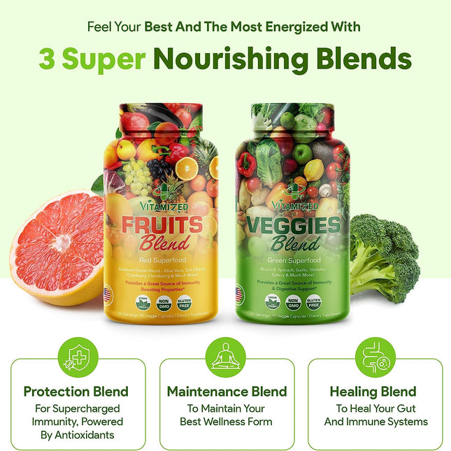 Superfood Fruits and Veggie Capsules - Overall Health and Energy - For Men and Women