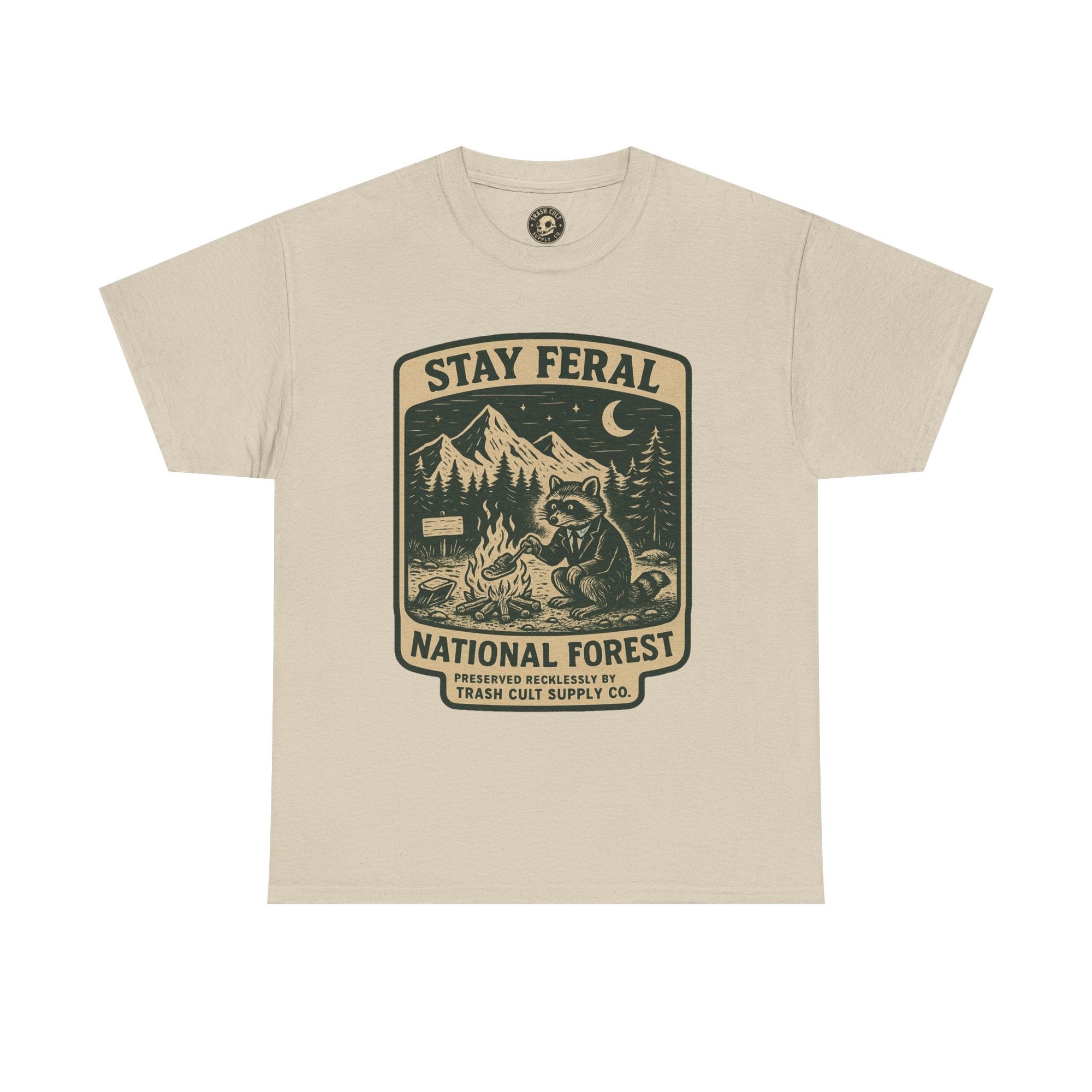 Stay Feral National Forest Shirt – Vintage Raccoon Camping Tee – Trash Cult Supply Co – Gildan 5000