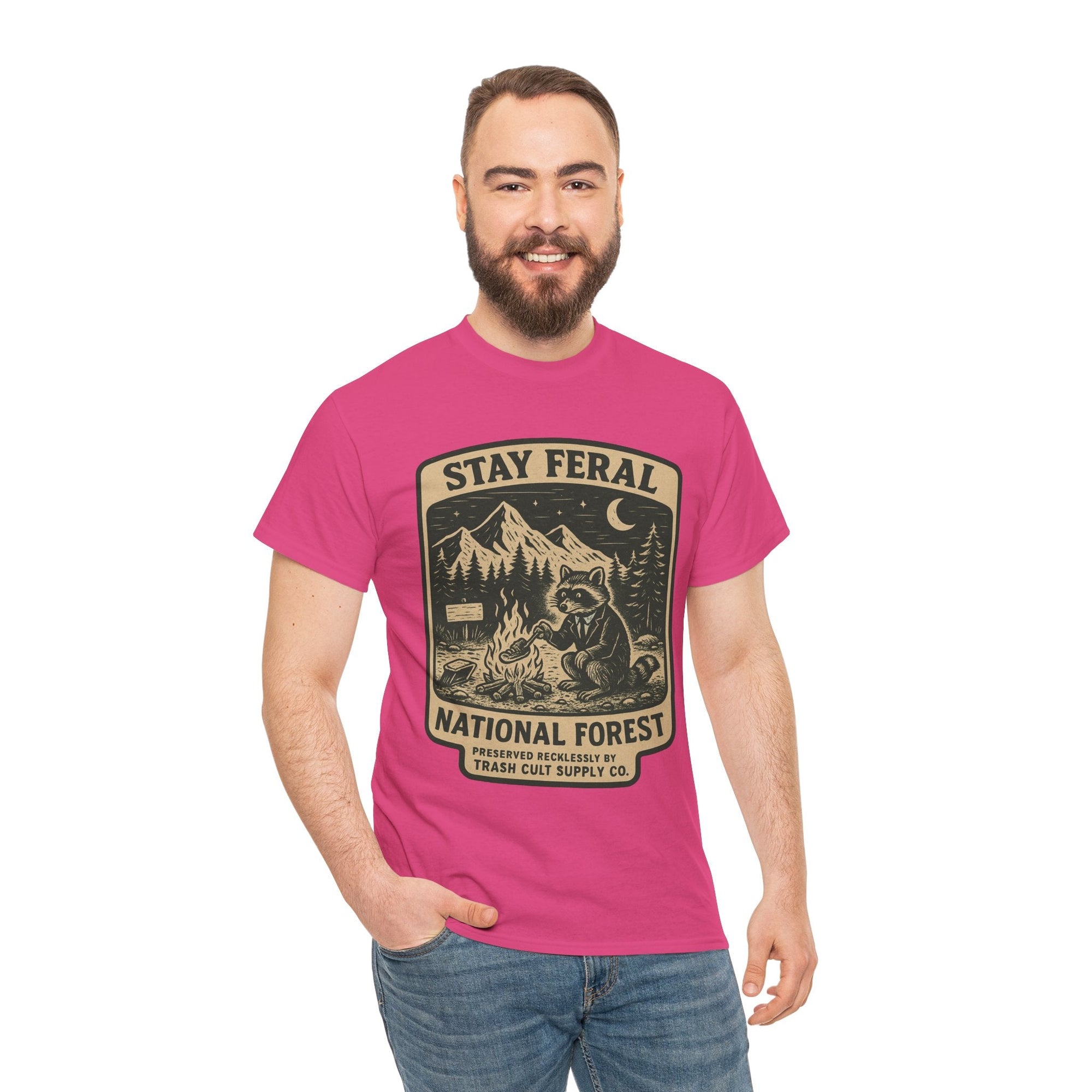 Stay Feral National Forest Shirt – Vintage Raccoon Camping Tee – Trash Cult Supply Co – Gildan 5000