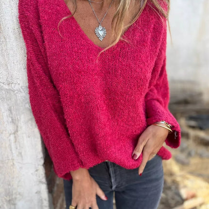 Full Size V-Neck Long Sleeve Sweater Plus Size