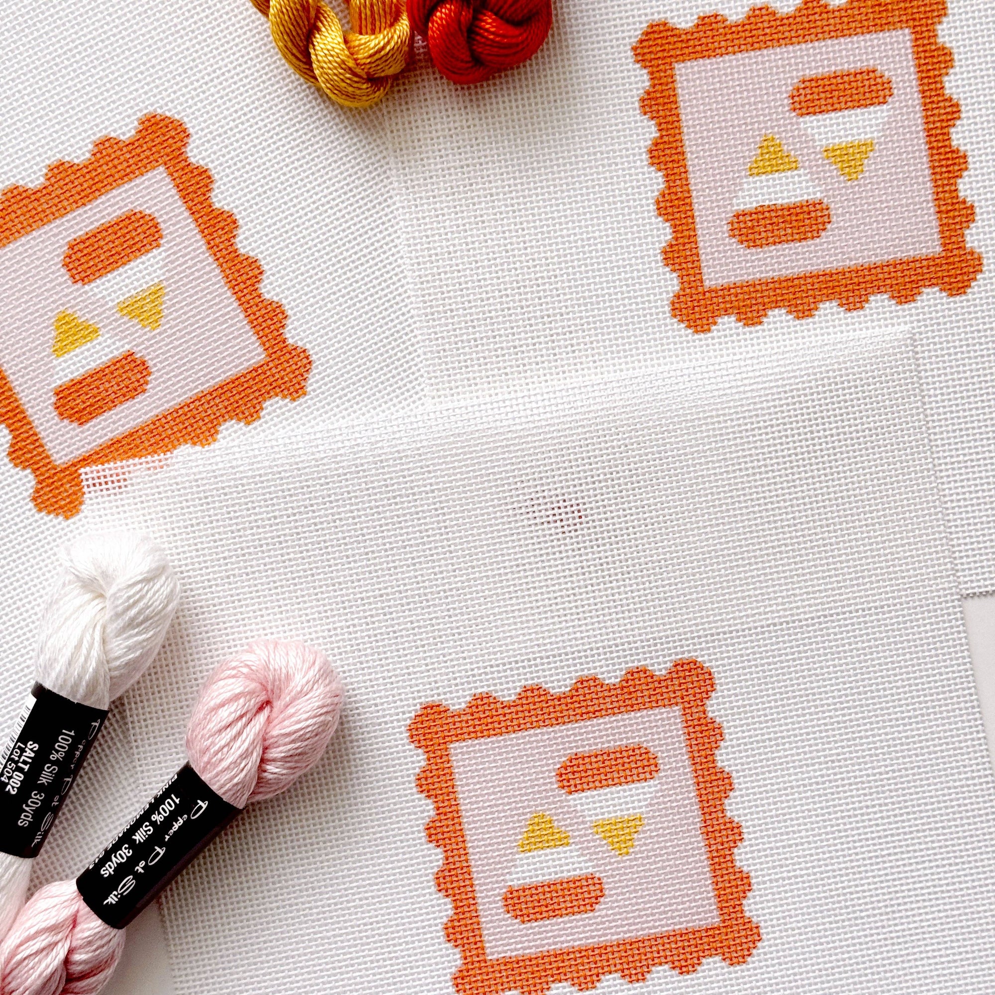 Cotswold Co Designs - Candy Corn Stamp Needlepoint Canvas – 18 Mesh Zweigart Mono Deluxe, 2.7" Hand Painted Fall Halloween Mini
