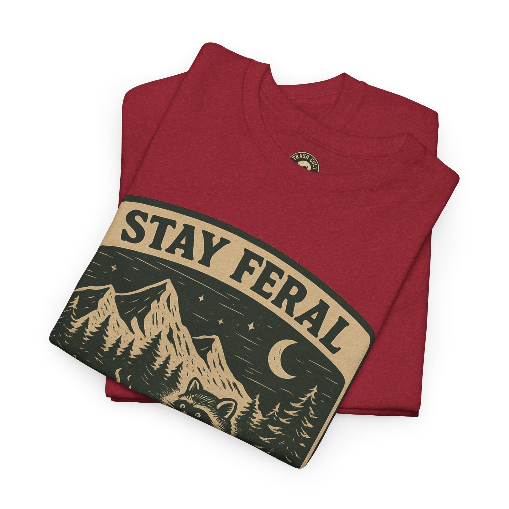 Stay Feral National Forest Shirt – Vintage Raccoon Camping Tee – Trash Cult Supply Co – Gildan 5000