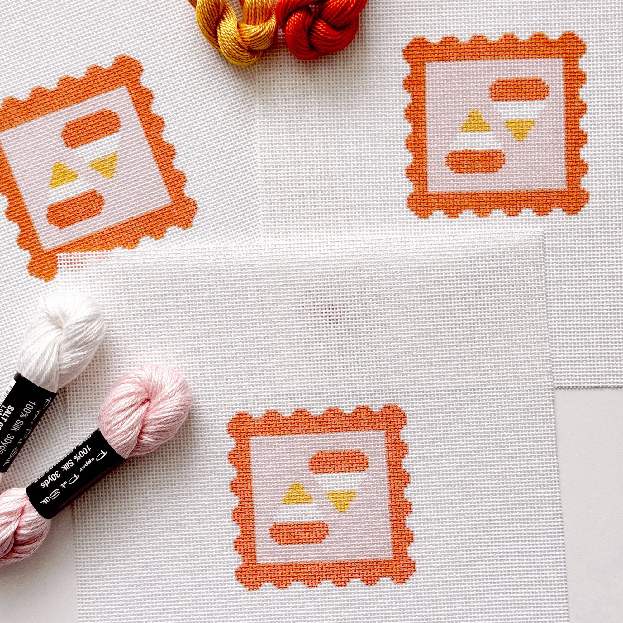 Cotswold Co Designs - Candy Corn Stamp Needlepoint Canvas – 18 Mesh Zweigart Mono Deluxe, 2.7" Hand Painted Fall Halloween Mini
