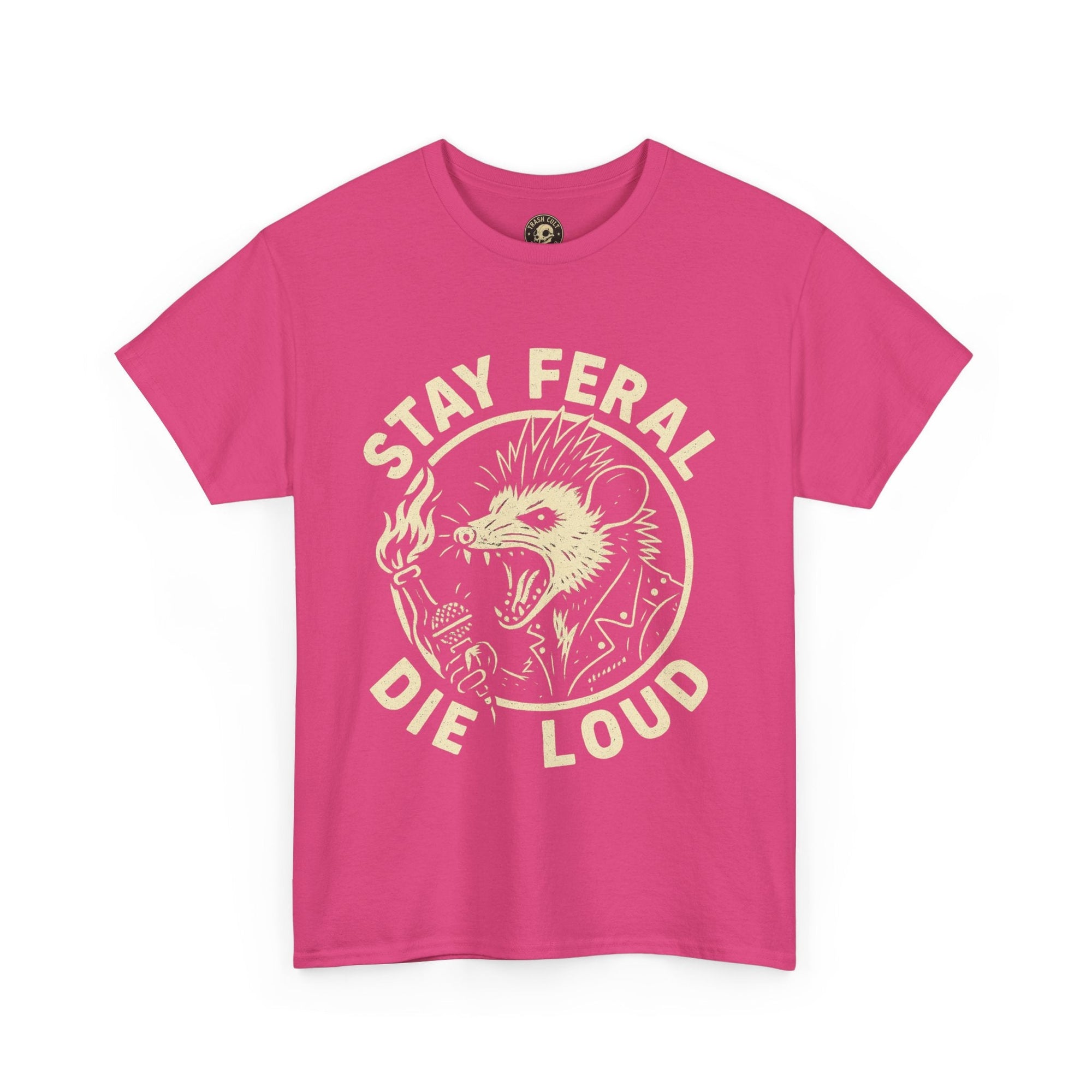 Stay Feral Die Loud Possum Punk Shirt – Trash Cult Supply Co – Gildan 5000 T-Shirt