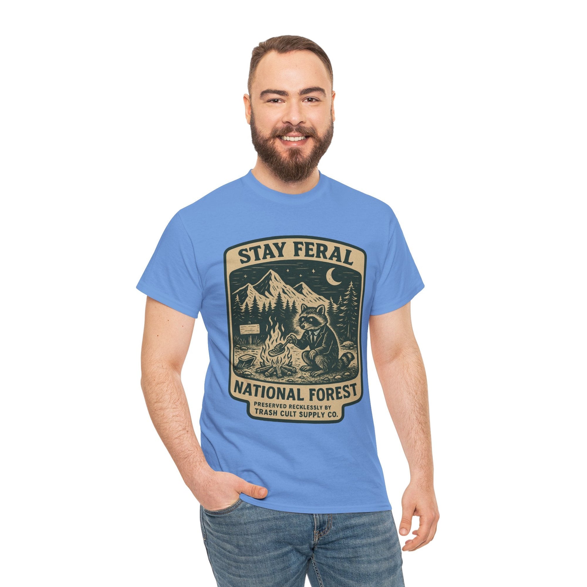 Stay Feral National Forest Shirt – Vintage Raccoon Camping Tee – Trash Cult Supply Co – Gildan 5000