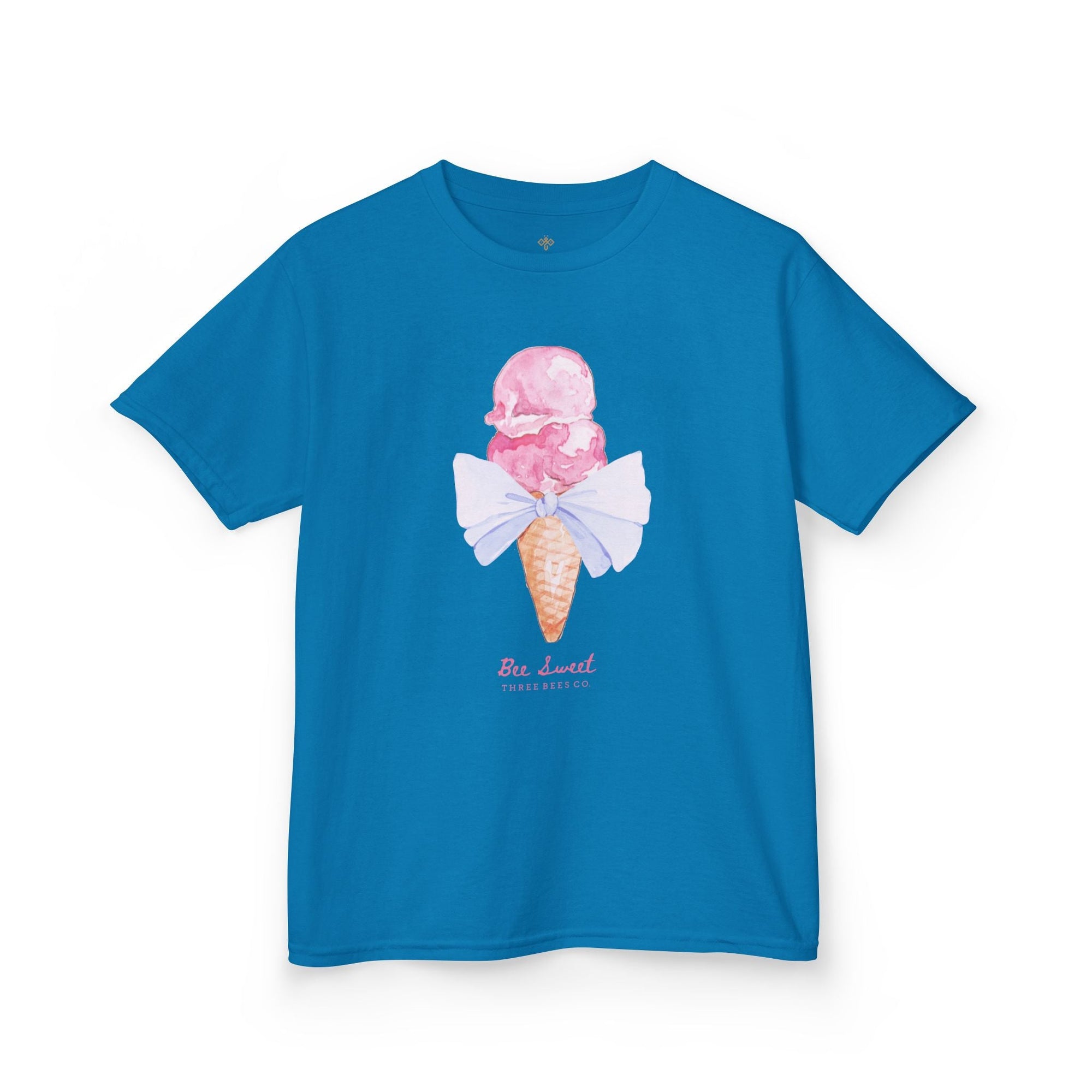 Bee Sweet Preppy Ice Cream Cone with Bow Girls Short Sleeve Youth Hive Tee
