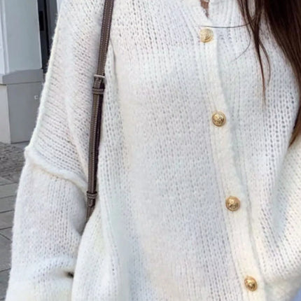 Oversized Knit Button-Down Batwing Sleeve Cardigan