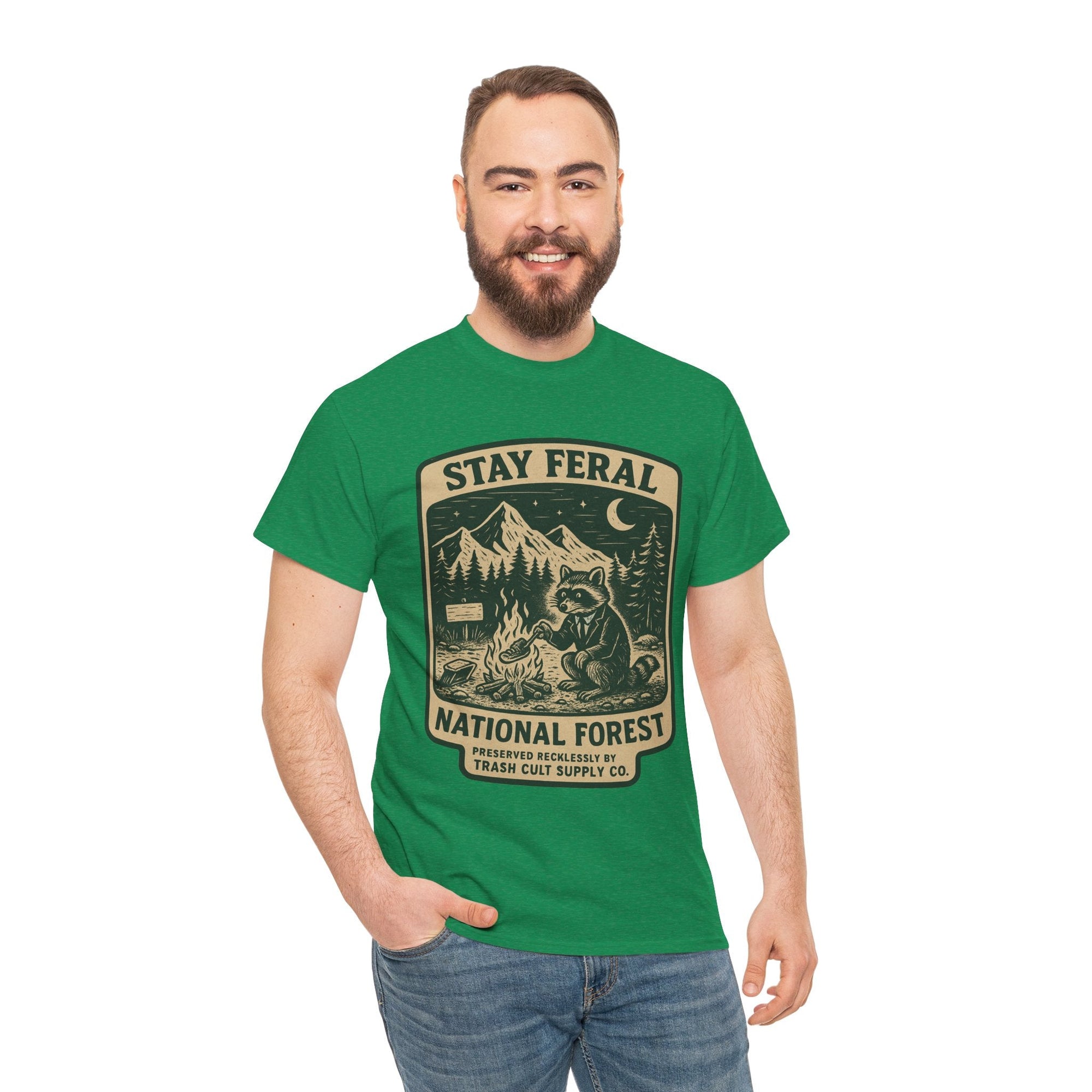 Stay Feral National Forest Shirt – Vintage Raccoon Camping Tee – Trash Cult Supply Co – Gildan 5000