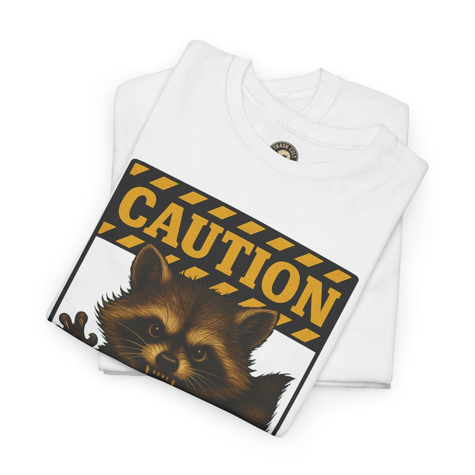I Bite On Purpose Raccoon Warning T-Shirt – Caution Sign Style | Trash Cult Supply Co | Gildan 5000