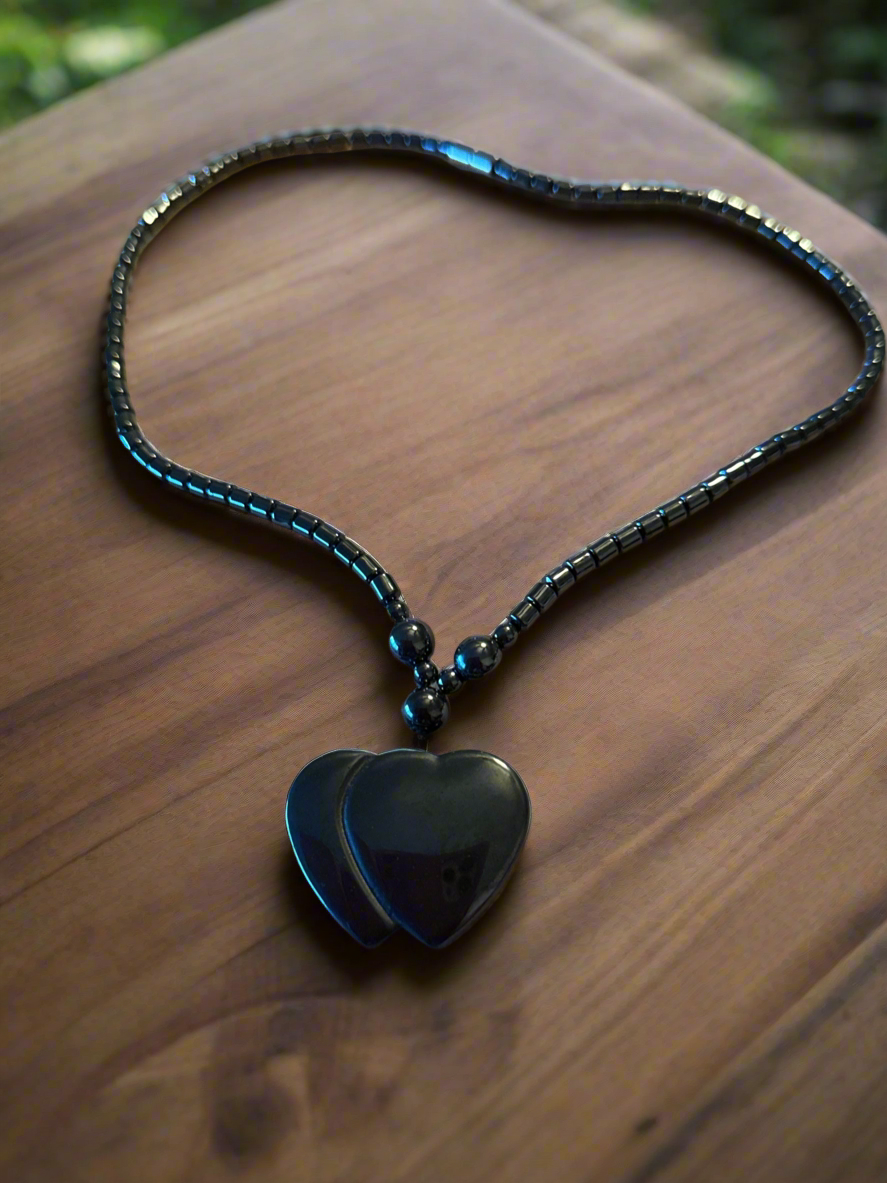Double Heart Hematite Necklace