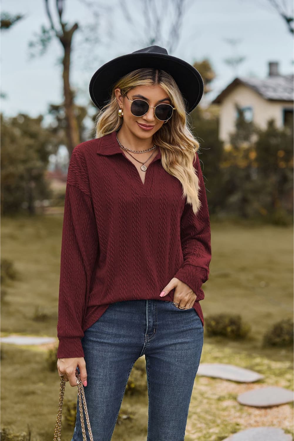Hannah's Collared Cable-Knit Blouse