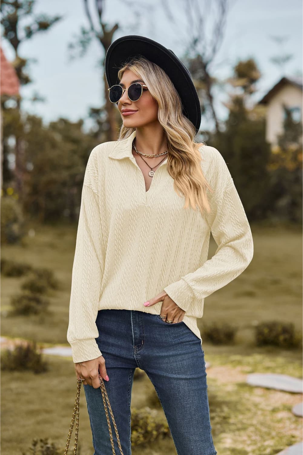 Hannah's Collared Cable-Knit Blouse