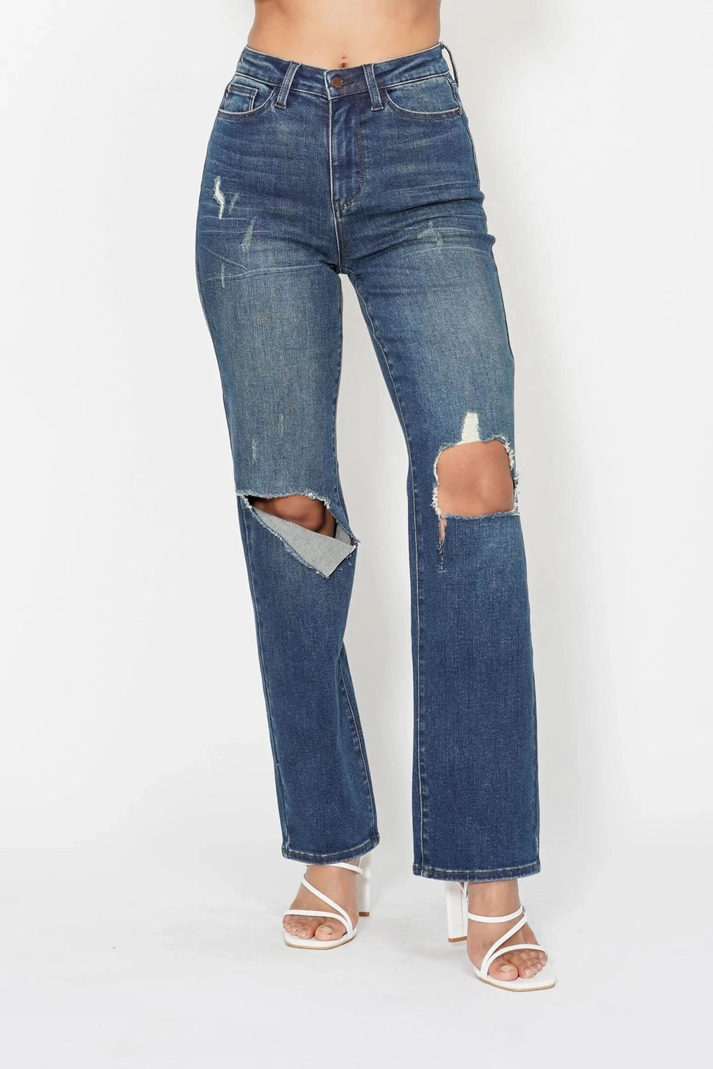 Judy Blue Full Size Hw Ripped Knee Dad Jeans