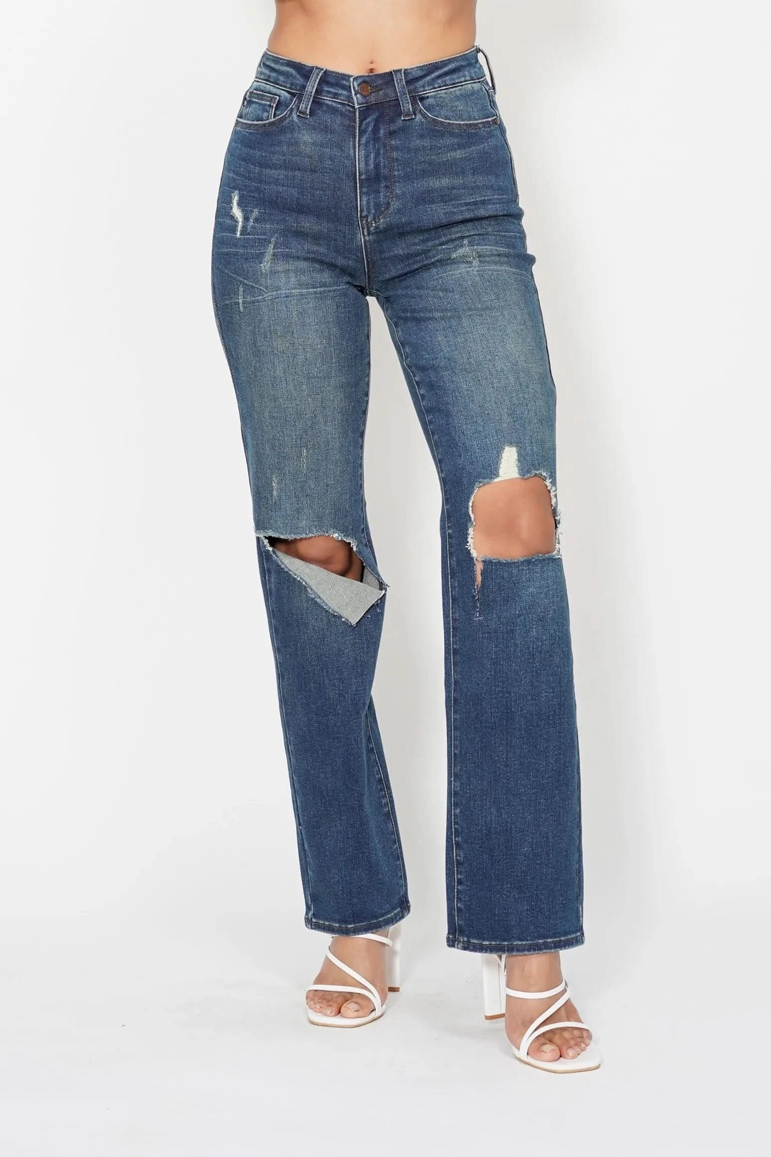 Judy Blue Full Size Hw Ripped Knee Dad Jeans