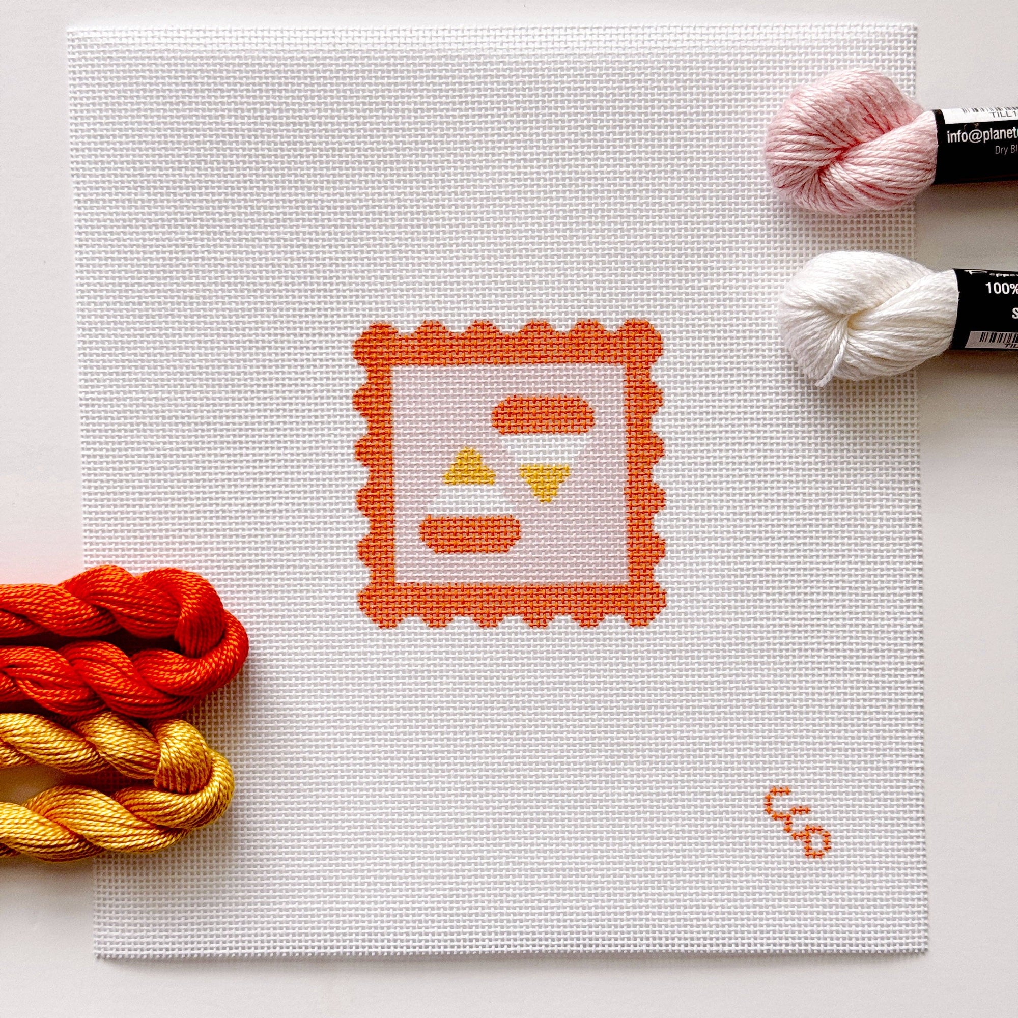 Cotswold Co Designs - Candy Corn Stamp Needlepoint Canvas – 18 Mesh Zweigart Mono Deluxe, 2.7" Hand Painted Fall Halloween Mini