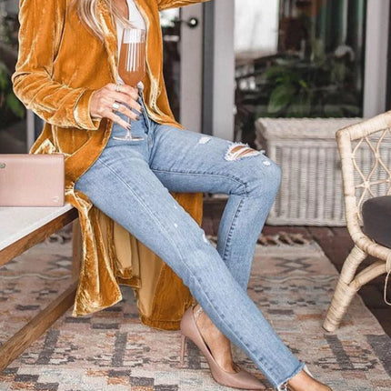 Open Front Long Sleeve Longline Cardigan