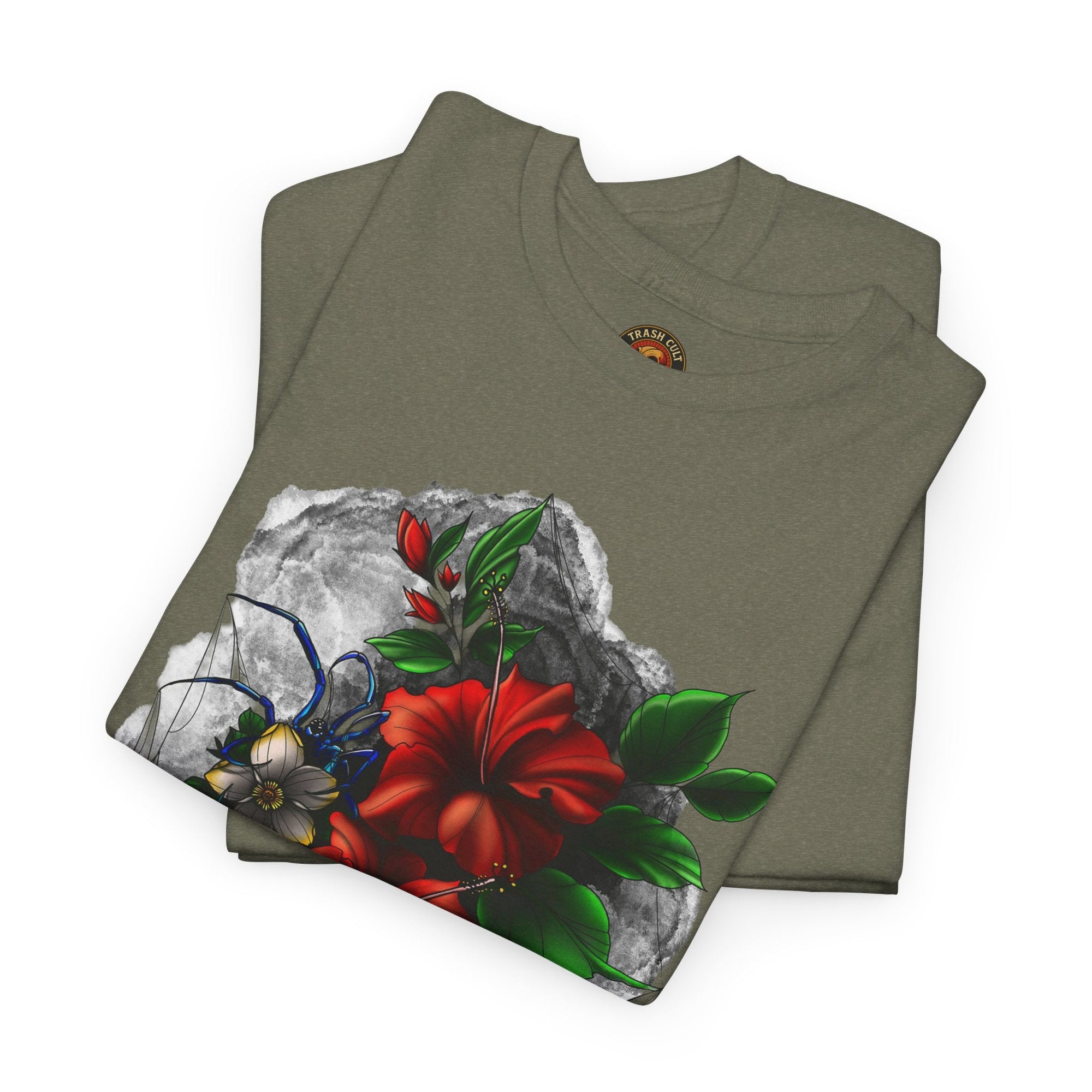 Crimson Bloom Tattoo T-Shirt – Lara Davenport x Trash Cult Supply Co. Collab (Gildan 5000)