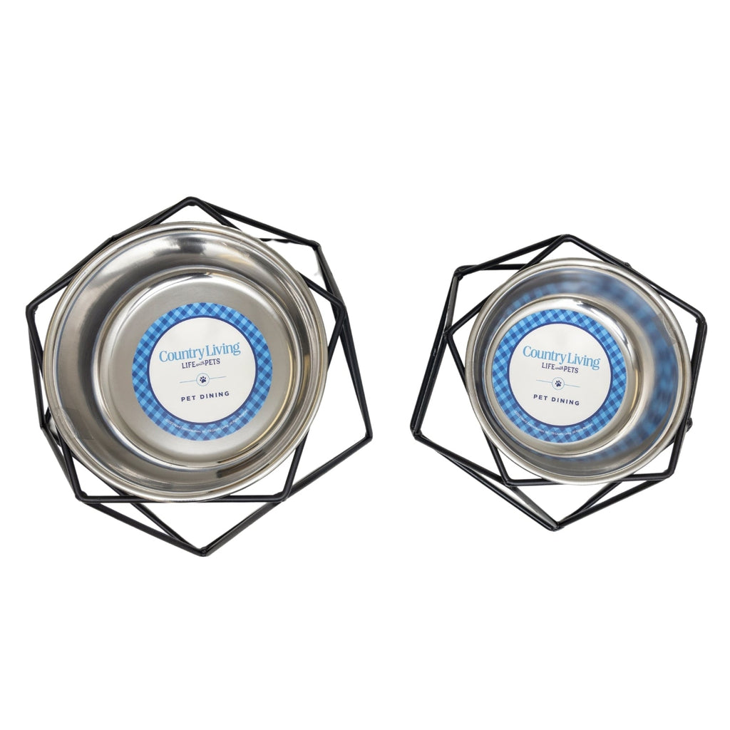 Country Living Elevated Single Dog Bowl Feeder – Geometric Design with Removable Stainless Steel Bowl