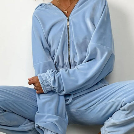 Zip Up Long Sleeve Top and Pants Set