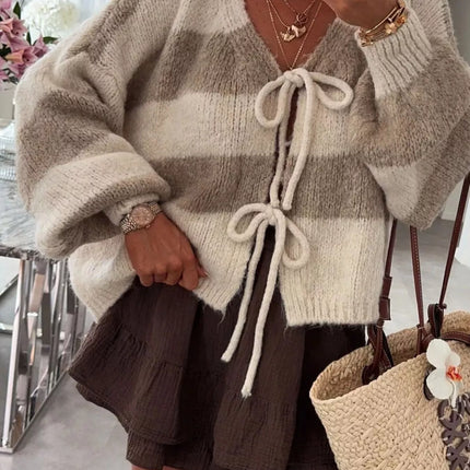 Striped Tie-Front Knit Cardigan