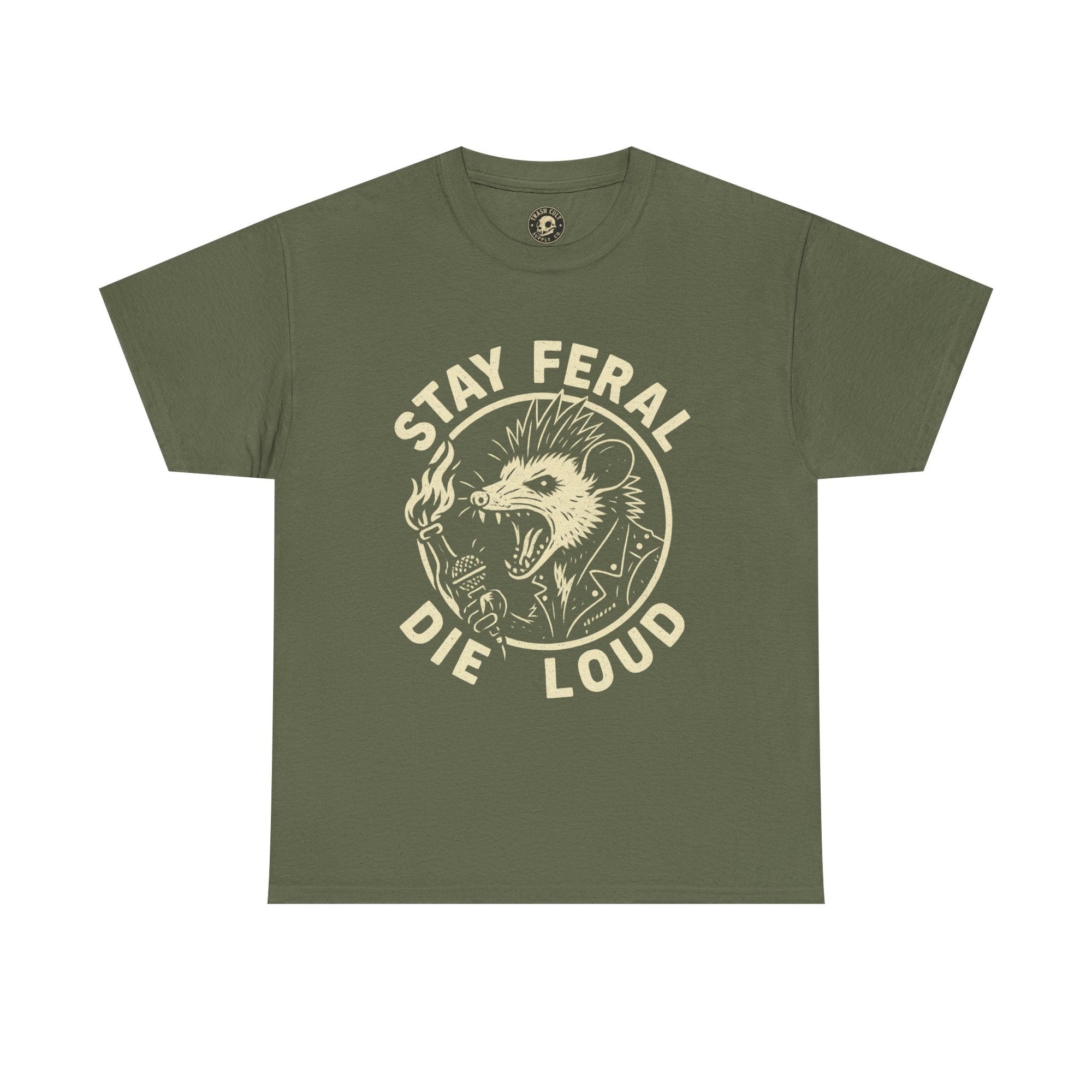 Stay Feral Die Loud Possum Punk Shirt – Trash Cult Supply Co – Gildan 5000 T-Shirt