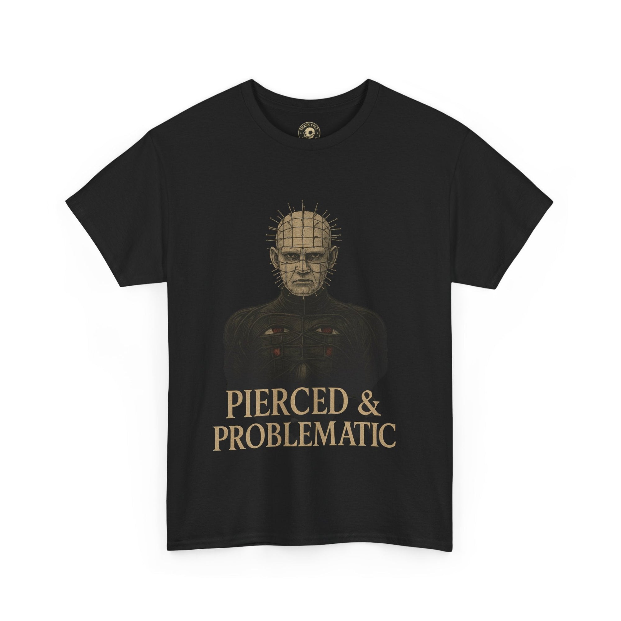 Pierced and Problematic Shirt – Pinhead Horror Parody Tee – Gothic BDSM Meme Shirt – Gildan 5000