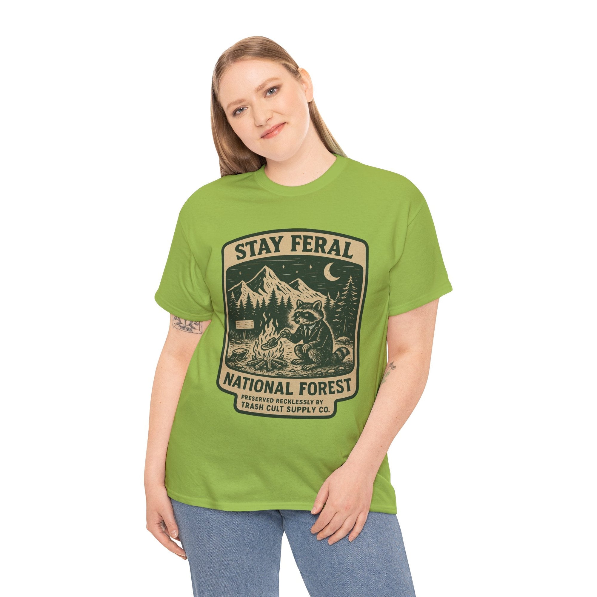 Stay Feral National Forest Shirt – Vintage Raccoon Camping Tee – Trash Cult Supply Co – Gildan 5000