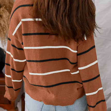 Striped Round Neck Drop Shoulder Sweater