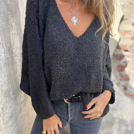 Full Size V-Neck Long Sleeve Sweater Plus Size