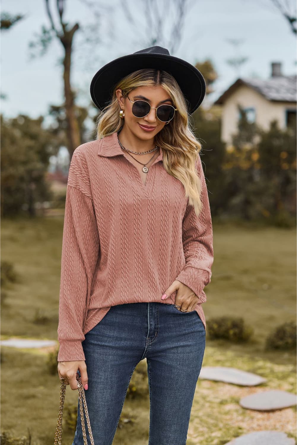 Hannah's Collared Cable-Knit Blouse