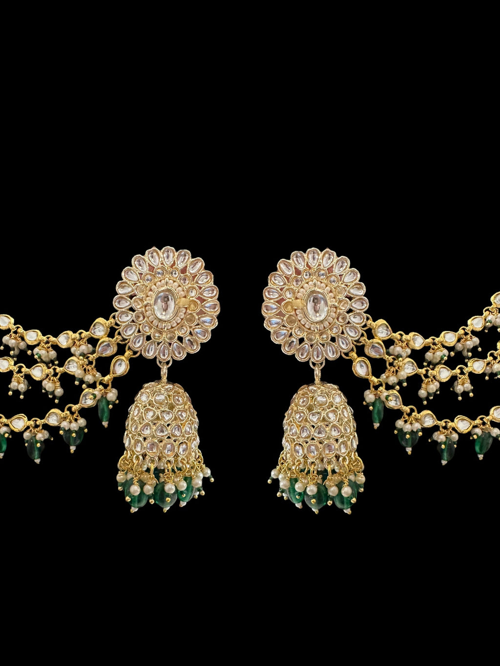 Kundan jhumka earrings with ear supports   ( SHIPS IN 3 WEEKS )