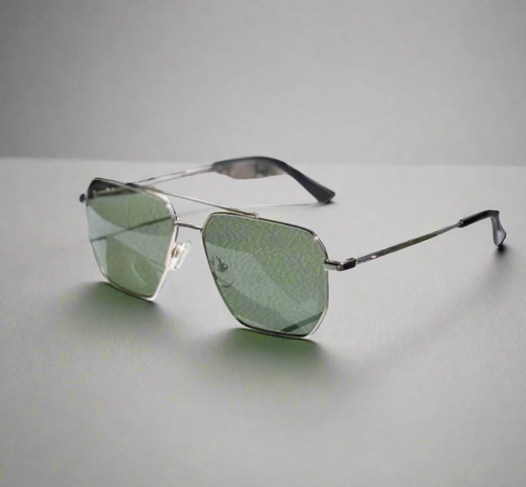 WO|MN logo aviator sunglasses metal and acetate frame - gold with dark green polarized lenses