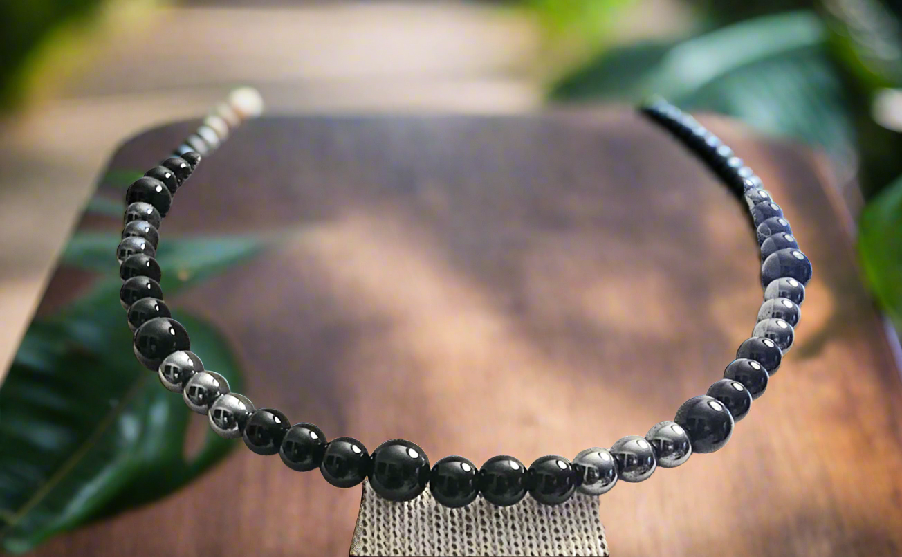 Blackstone and Hematite Necklace - 18 Inch Beads