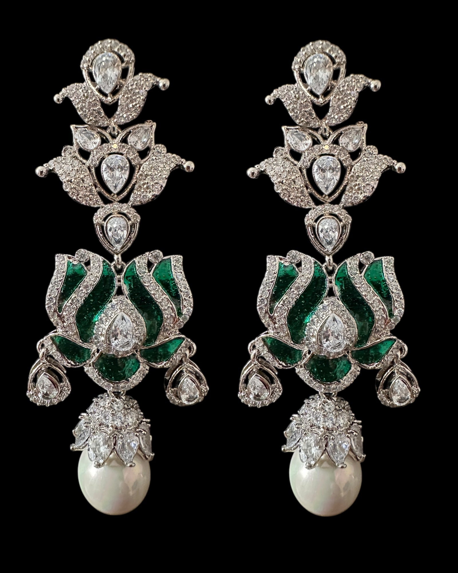 DER811 Lotus Cz earrings -Green  ( READY TO SHIP )