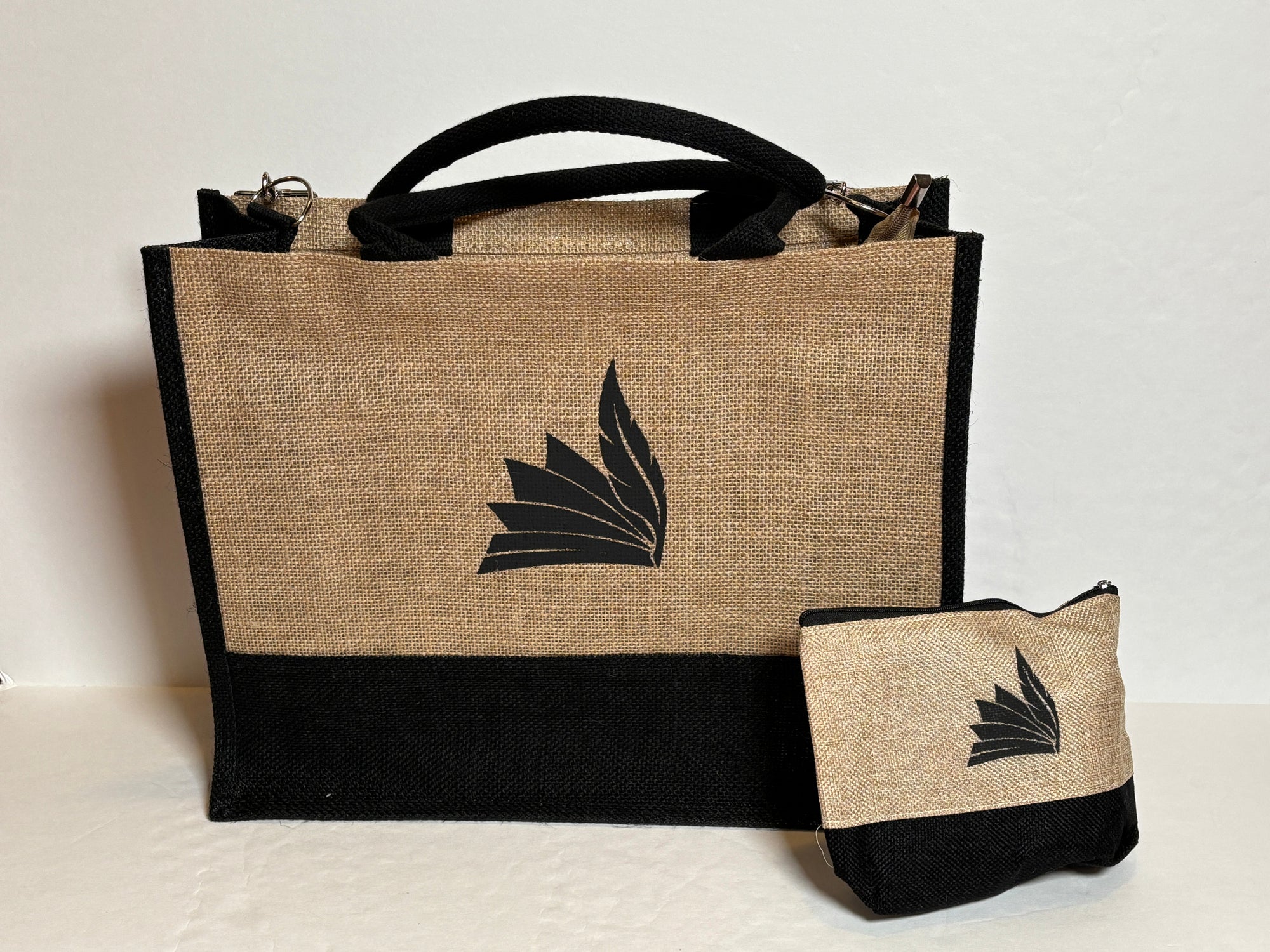 Burlap Tote + Accessory Bag Set