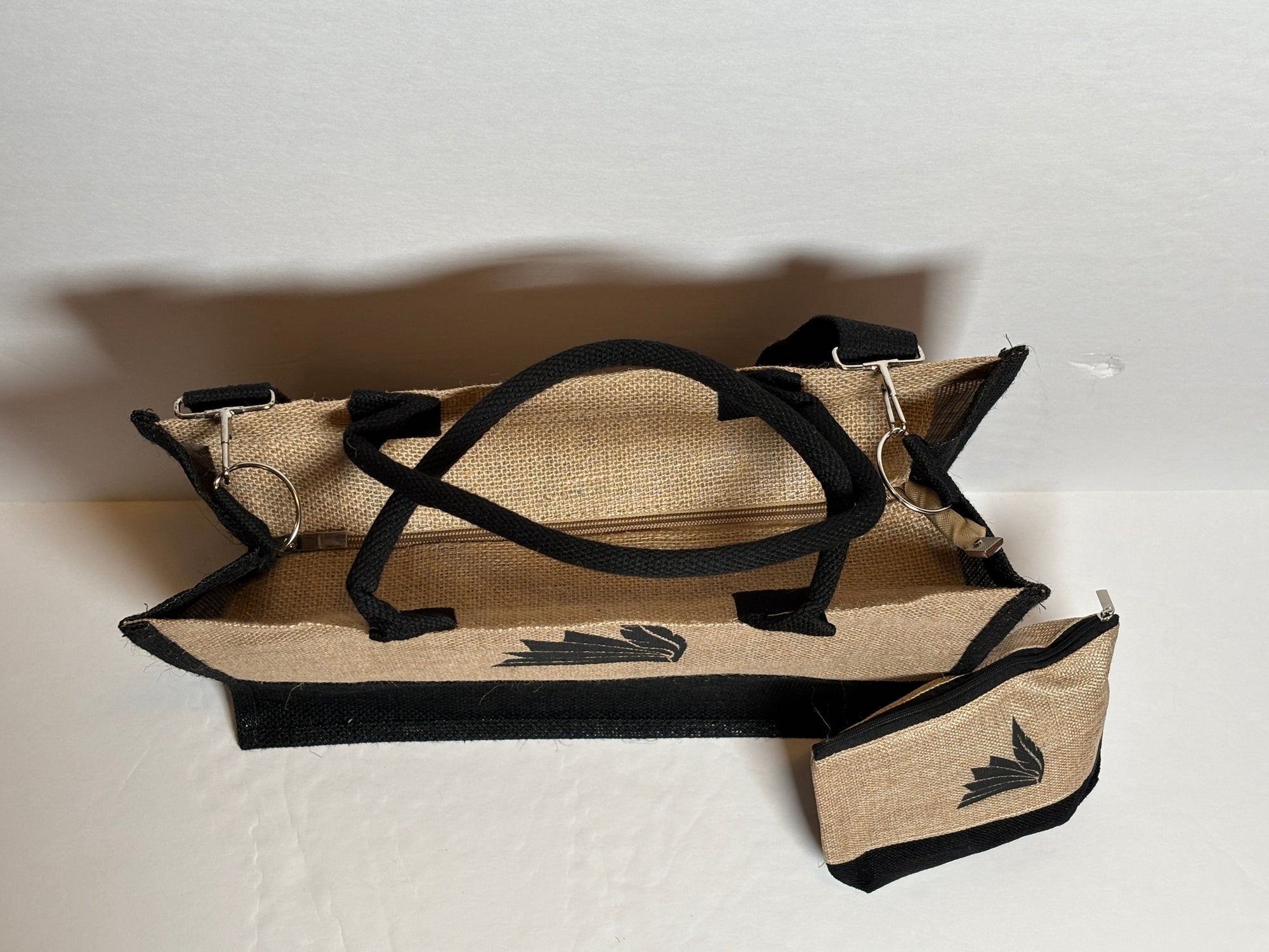 Burlap Tote + Accessory Bag Set