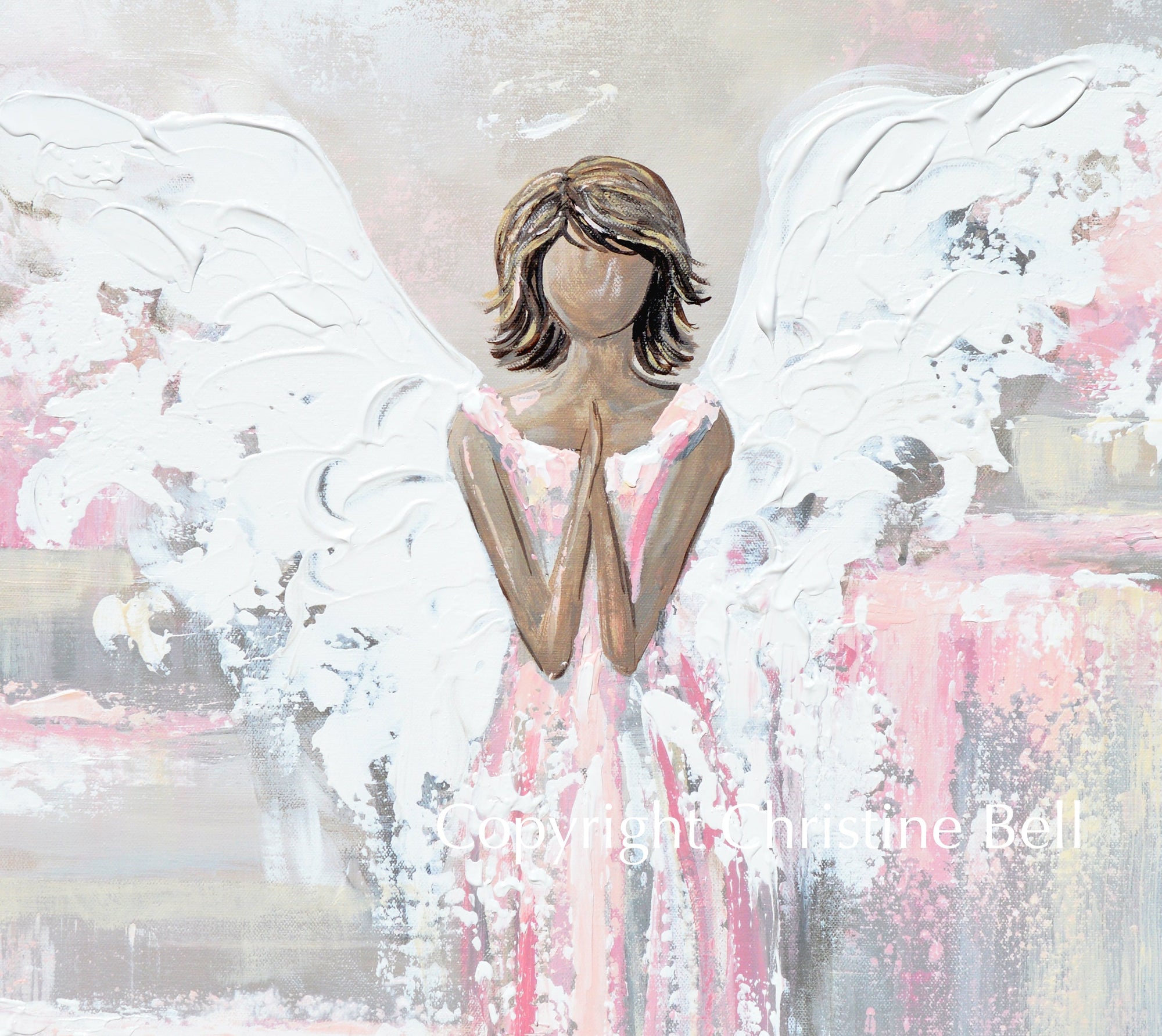 SPECIAL RELEASE GICLEE PRINT "She's With You" Abstract Angel Painting Guardian Angel Pink